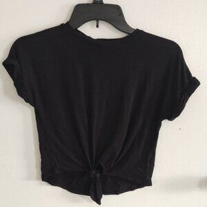 Forever 21 Girls Black Cropped Tie-Front T-Shirt - Size S (7/8)